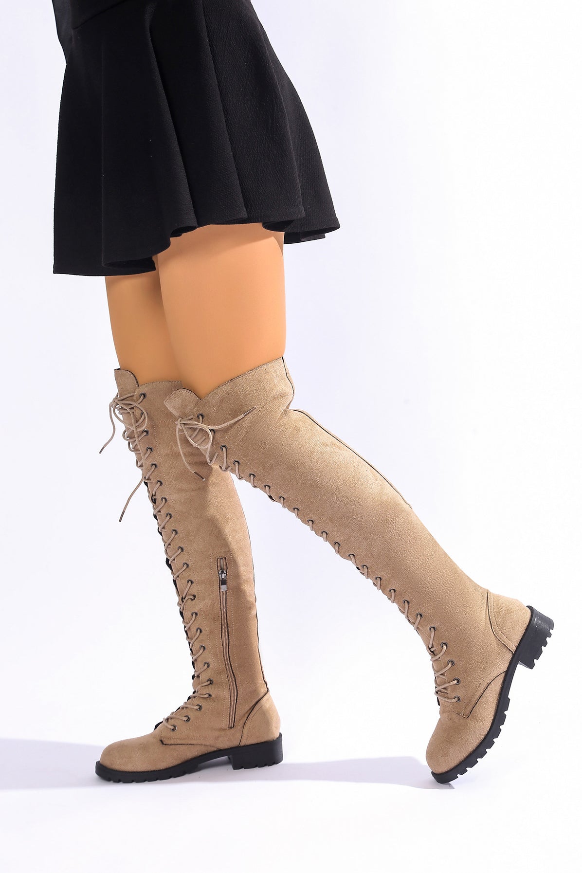 Fashion Round Toe Suede Lace Up Over The Knee Boots*
