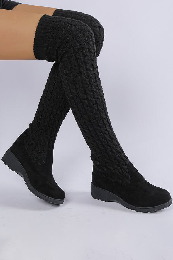 Fashionable Wool Patchwork Suede Over The Knee Boots*