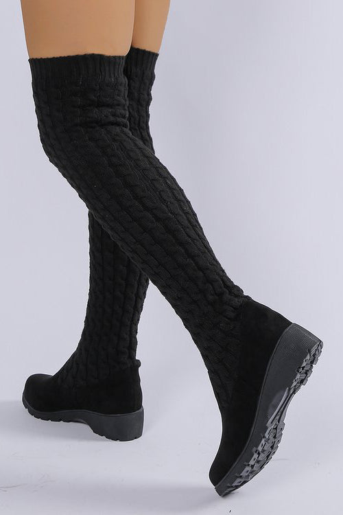 Fashionable Wool Patchwork Suede Over The Knee Boots*