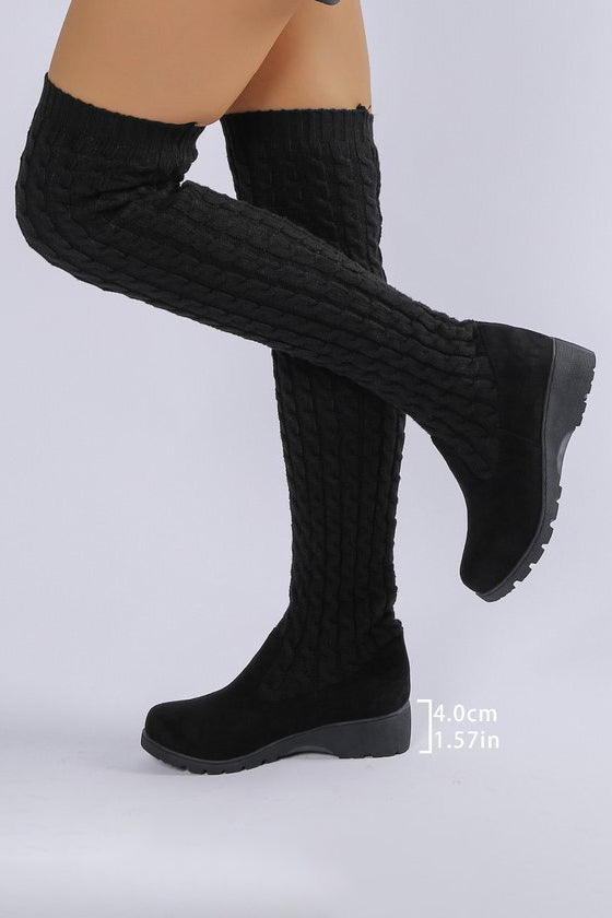 Fashionable Wool Patchwork Suede Over The Knee Boots*