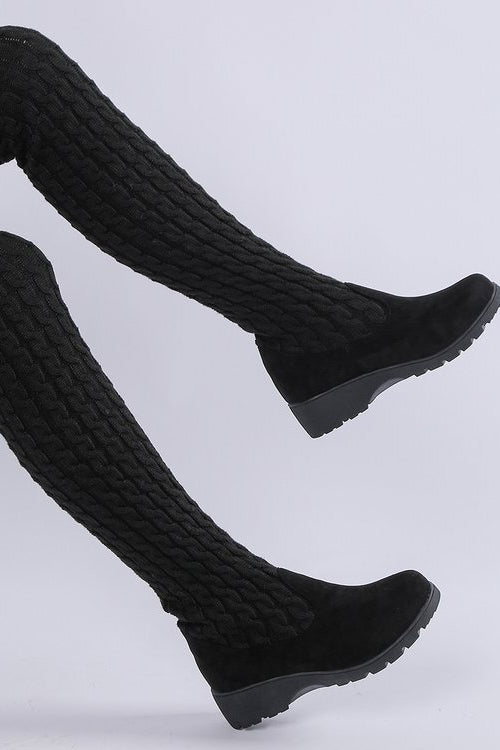 Fashionable Wool Patchwork Suede Over The Knee Boots*