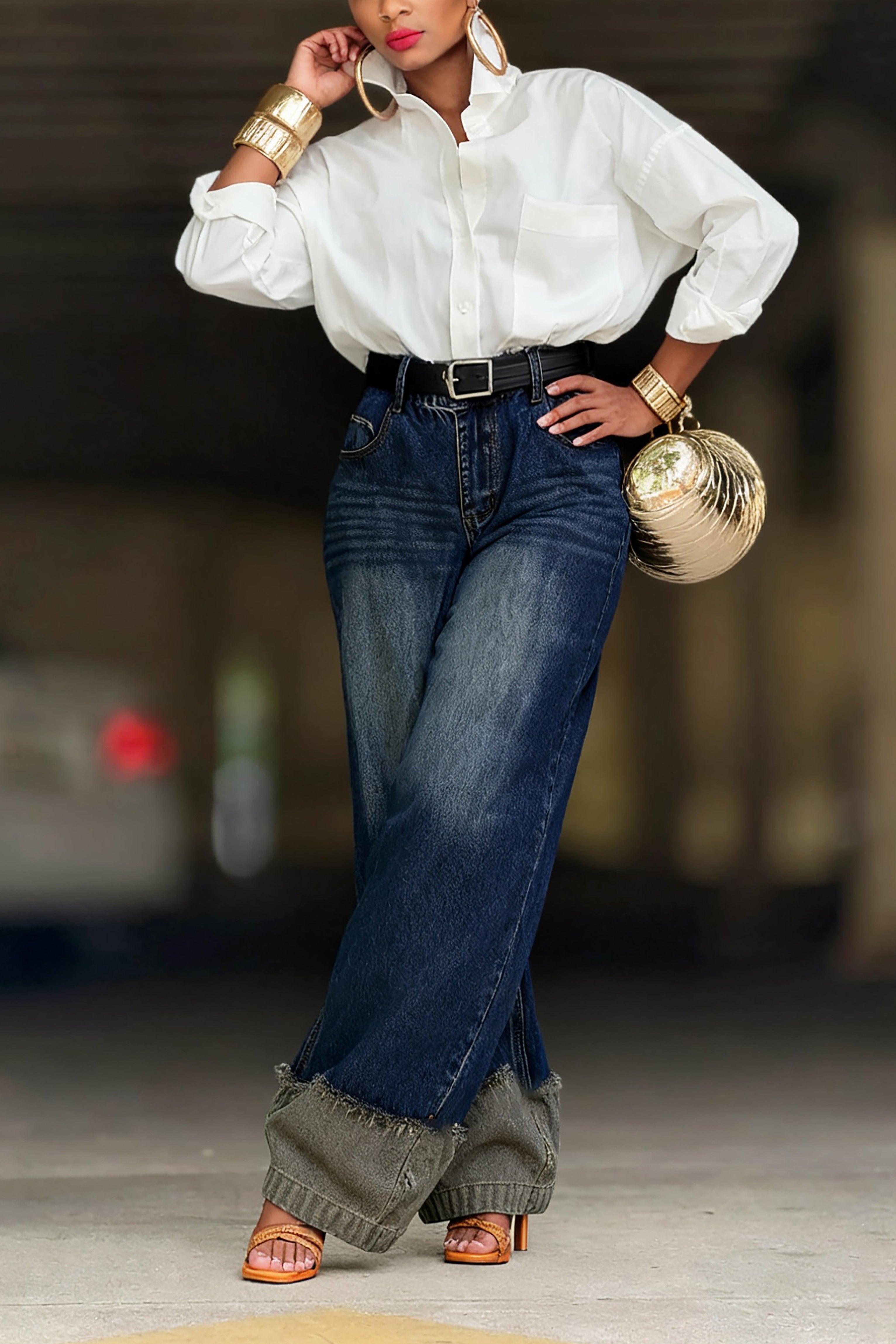 Vintage Distressed Patchwork Two Tone Frayed Jeans*