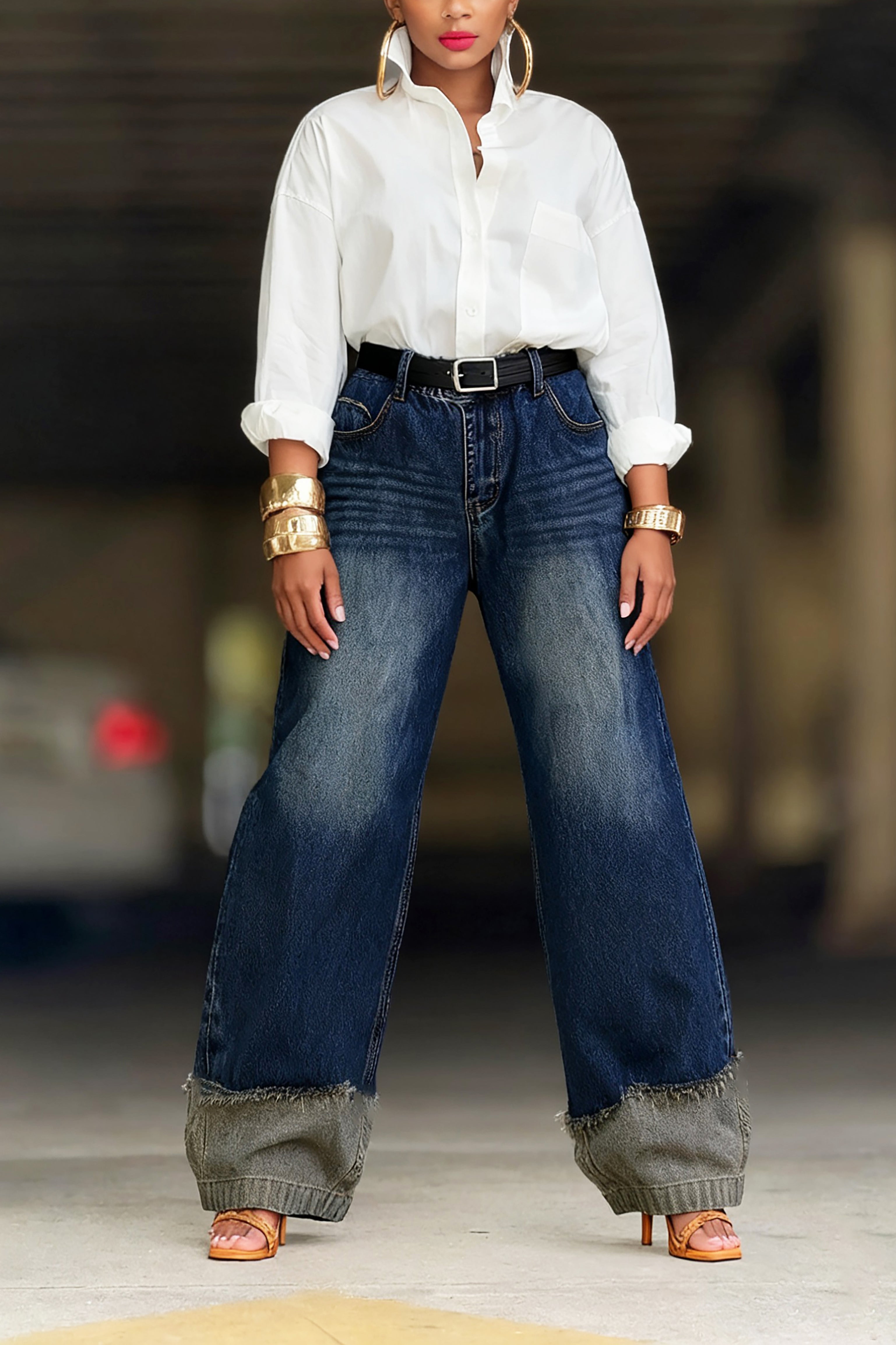 Vintage Distressed Patchwork Two Tone Frayed Jeans*