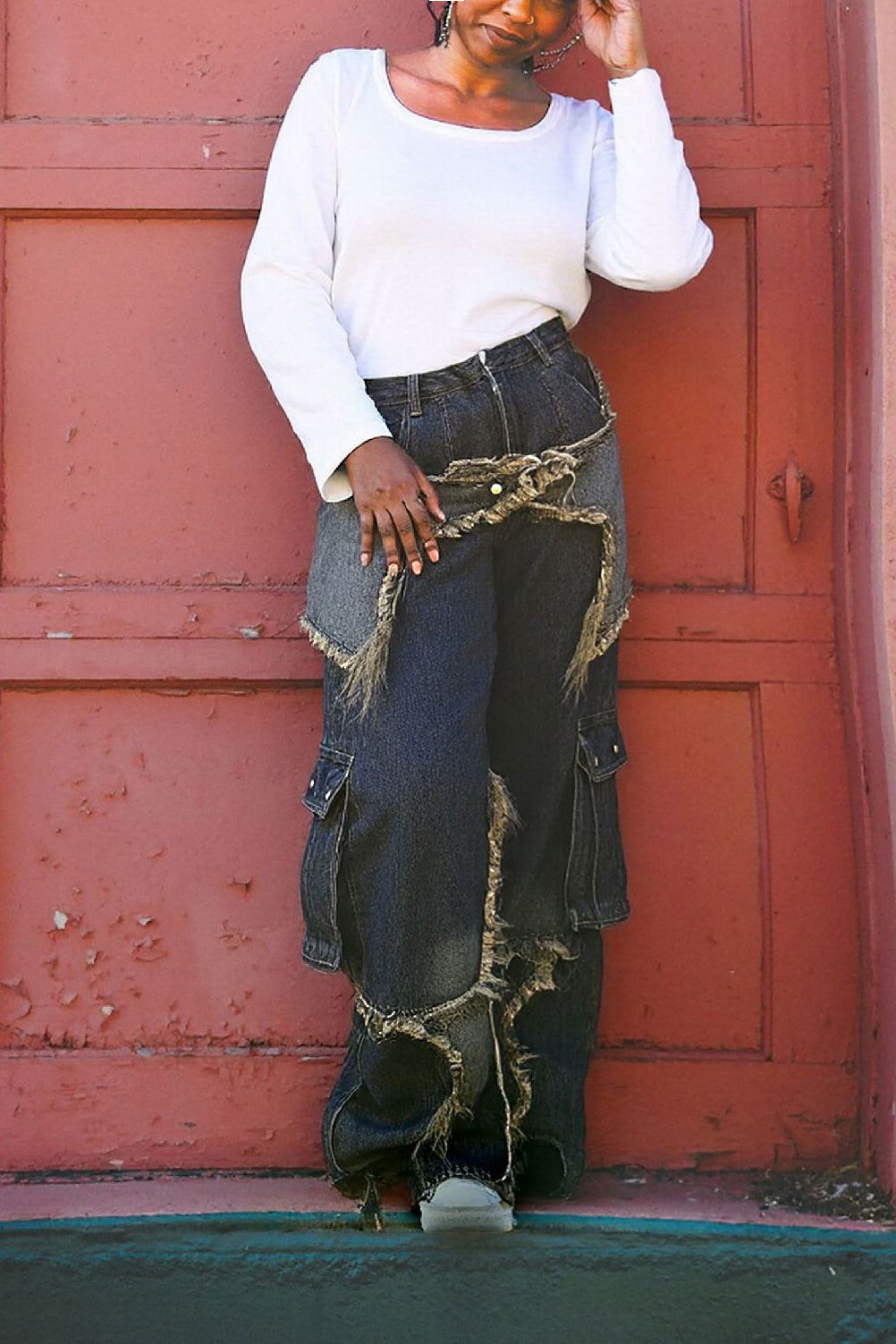 Street Five Pointed Star Raw Edge Straight Jeans*