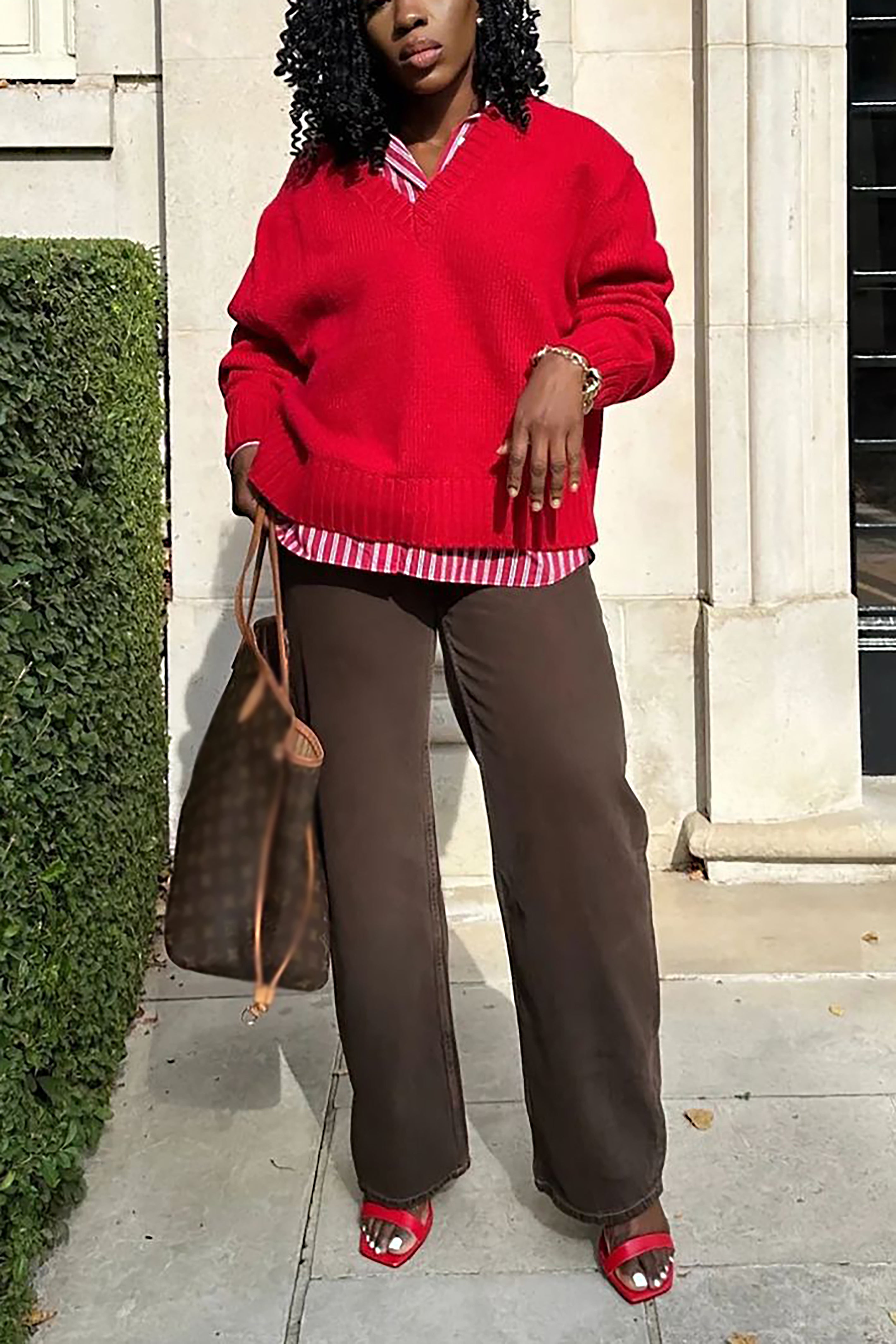 Casual Christmas Red V Neck Sweater*