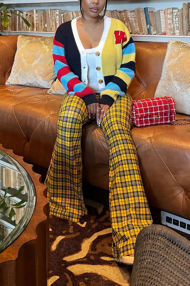 Fashionable Colorful Letter Stripes Contrasting Cardigan*