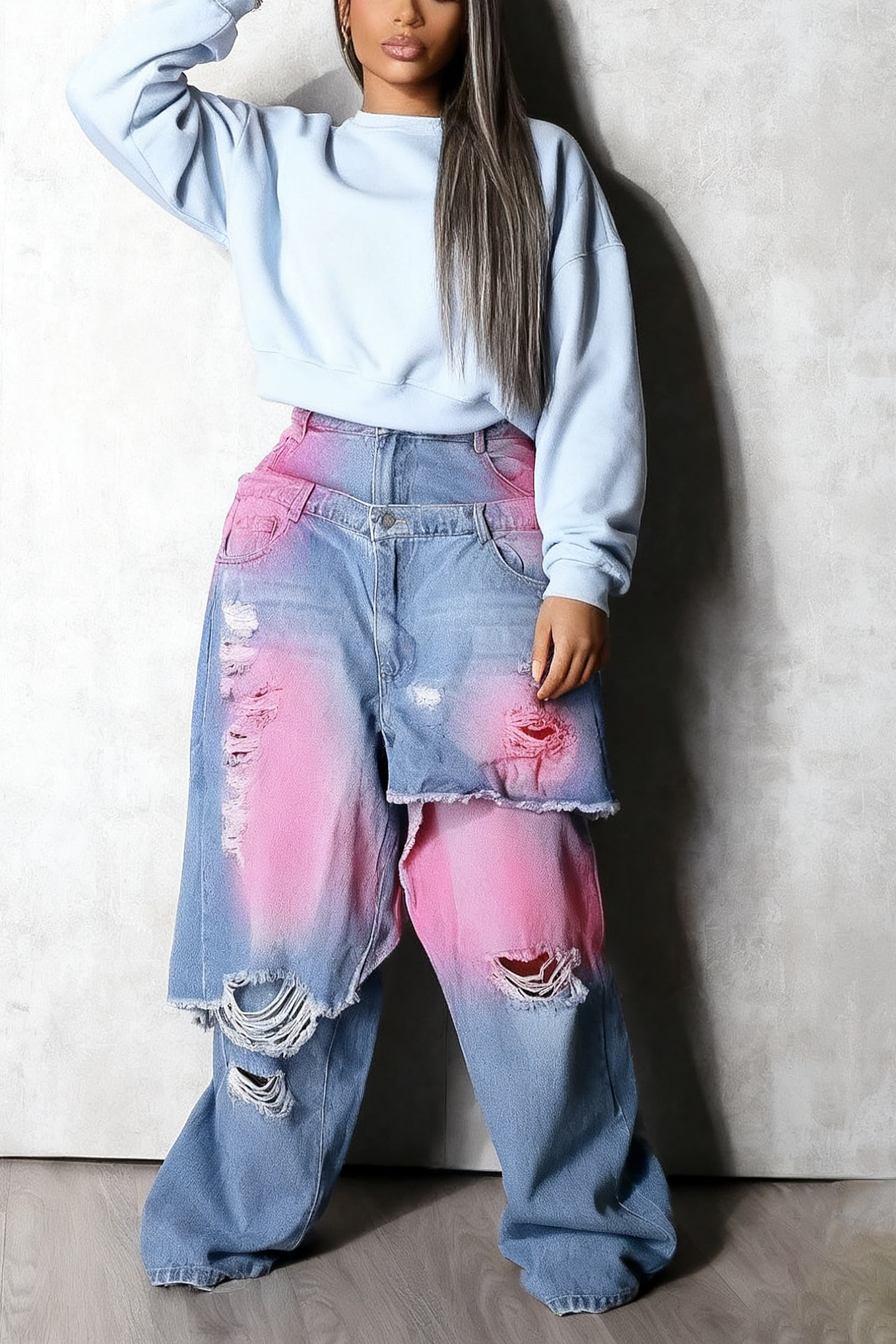 Street Ripped And Spray Painted 2 In 1 Jeans*