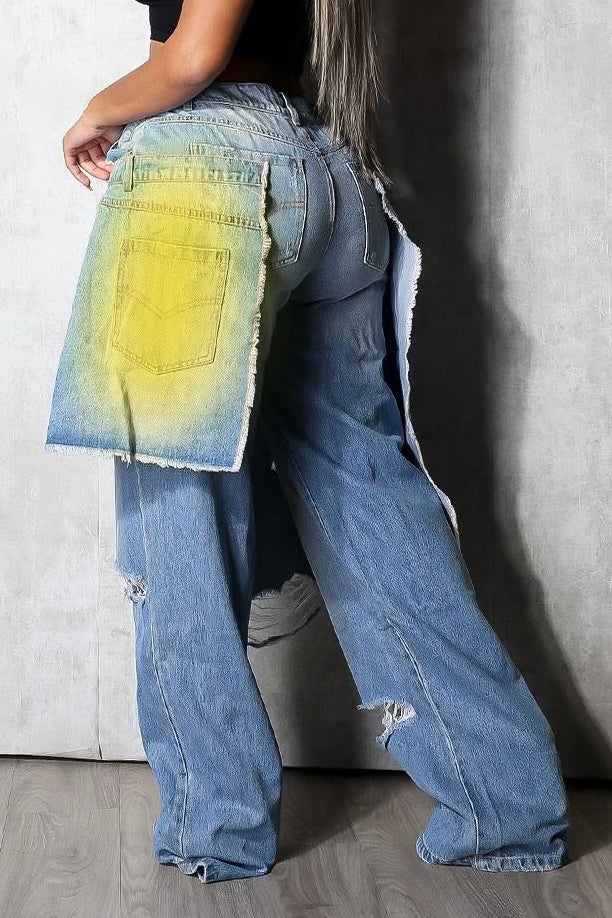 Street Ripped And Spray Painted 2 In 1 Jeans*