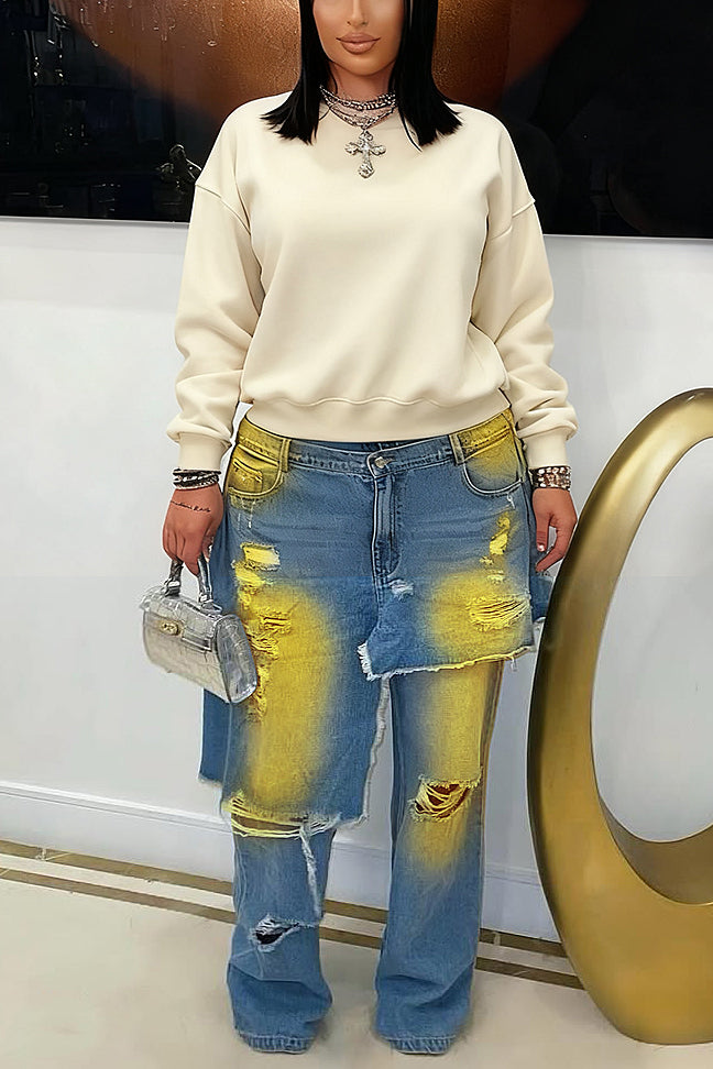 Street Ripped And Spray Painted 2 In 1 Jeans*