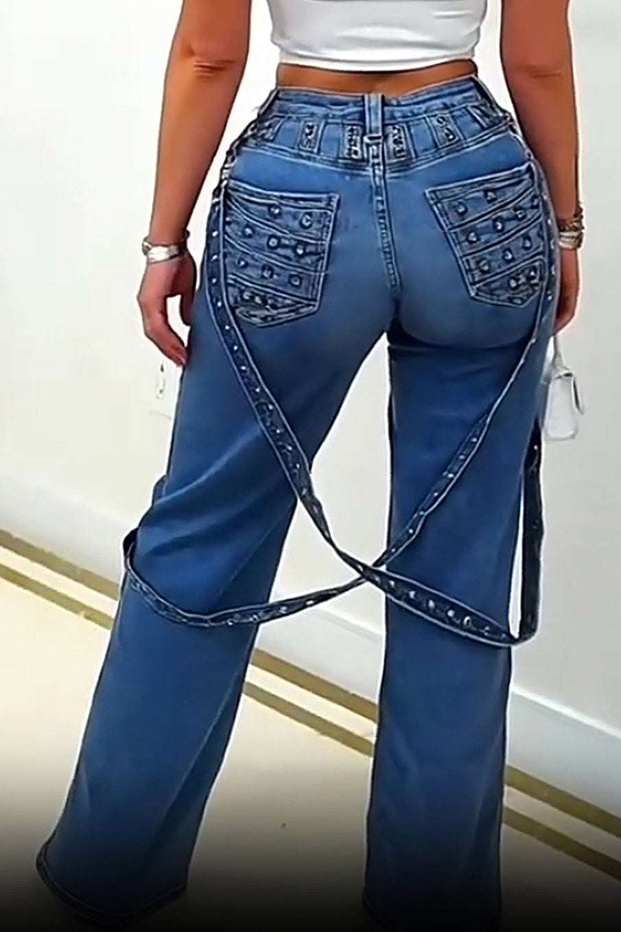 Stylish Metal Studded Straight Leg Jeans*