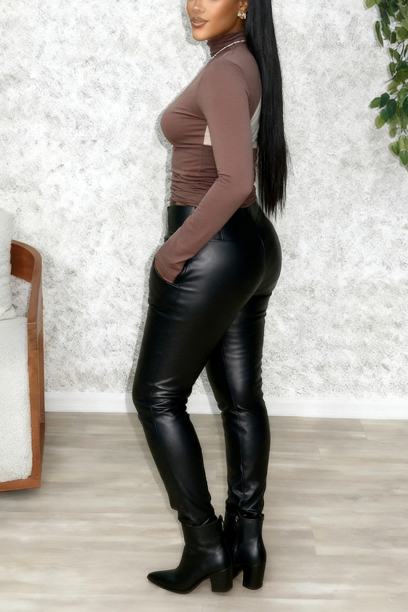 Casual Patchwork Hollow Out High Neck Slim Fit Long T-shirt*