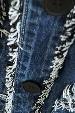 Stylish Fringed Design Multi Pocket Washed Denim Jacket*