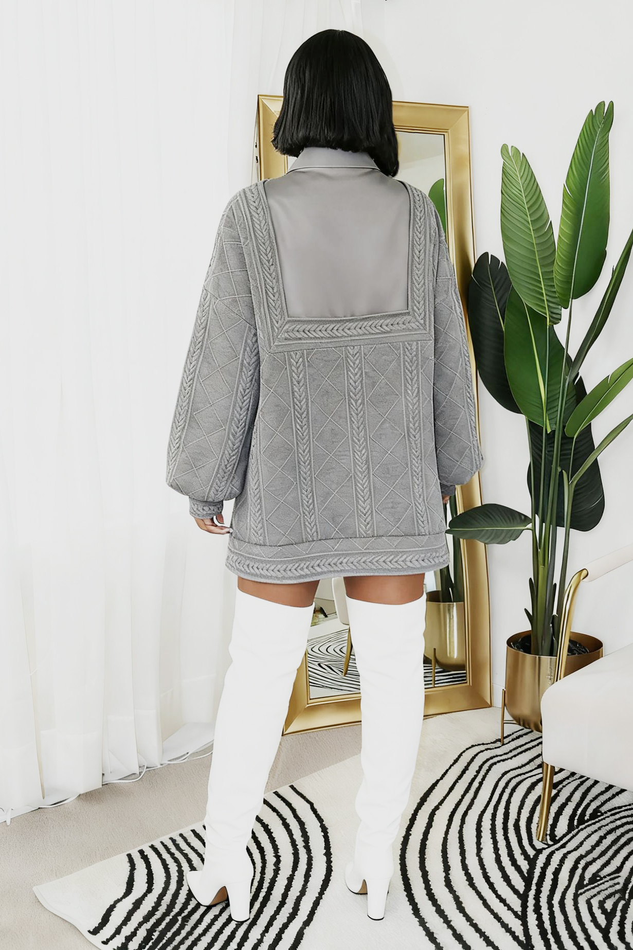 Casual Geometric Jacquard Patchwork 2 In 1 Long Sleeved Sweatshirt*