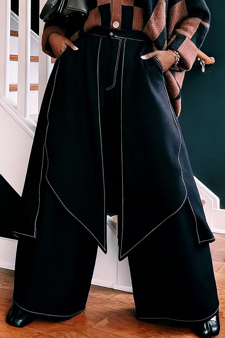 Fashionable Dark Style Irregular Layered Skirt Pants*