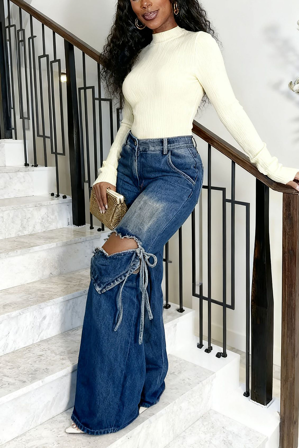 Unique Heart Shaped Cutout Detachable Tie Up Jeans*