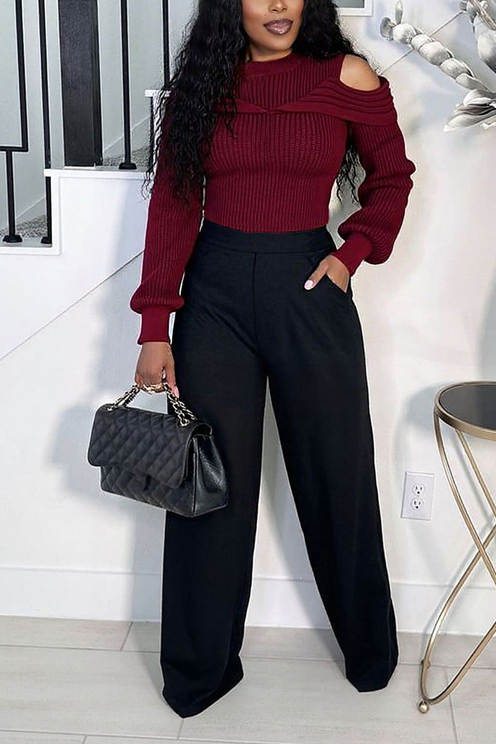 Casual Off Shoulder Pleated Knit Top*