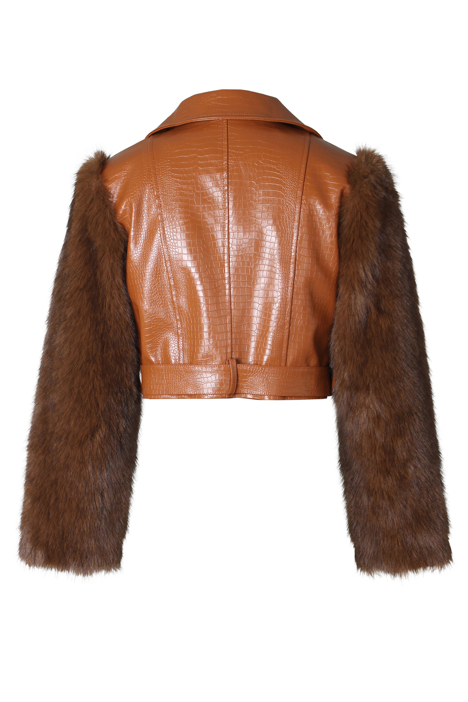 Street Style Patchwork Fur Motorcycle Short Jacket*