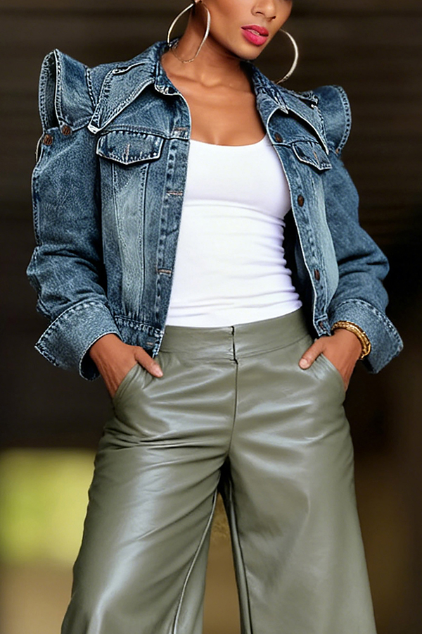 Fashionable Openwork Sleeves Denim Jacket*