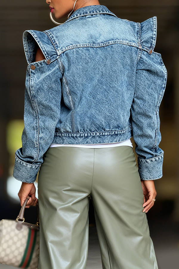 Fashionable Openwork Sleeves Denim Jacket*