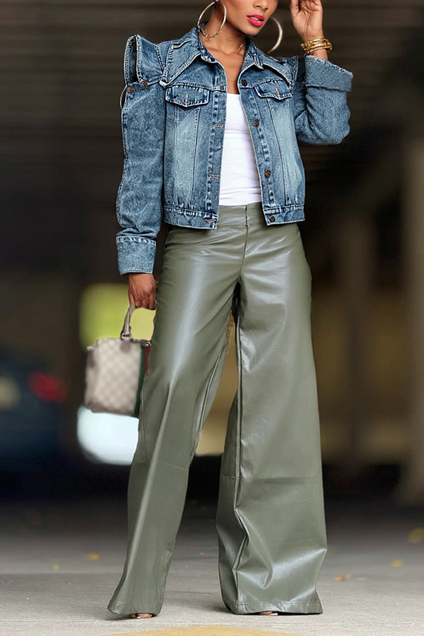 Fashionable Openwork Sleeves Denim Jacket*