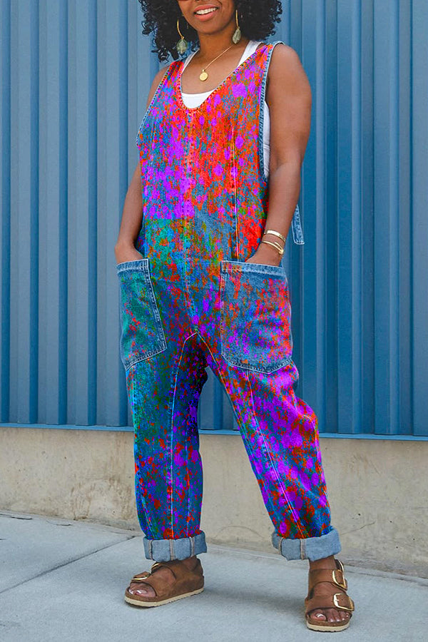 Stylish Colorful Printed Denim Overall