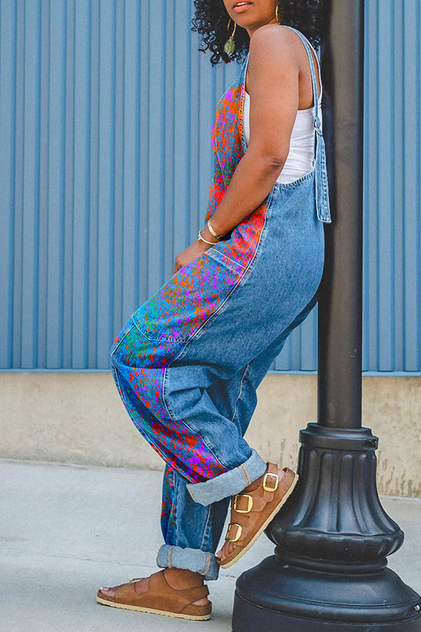 Stylish Colorful Printed Denim Overall