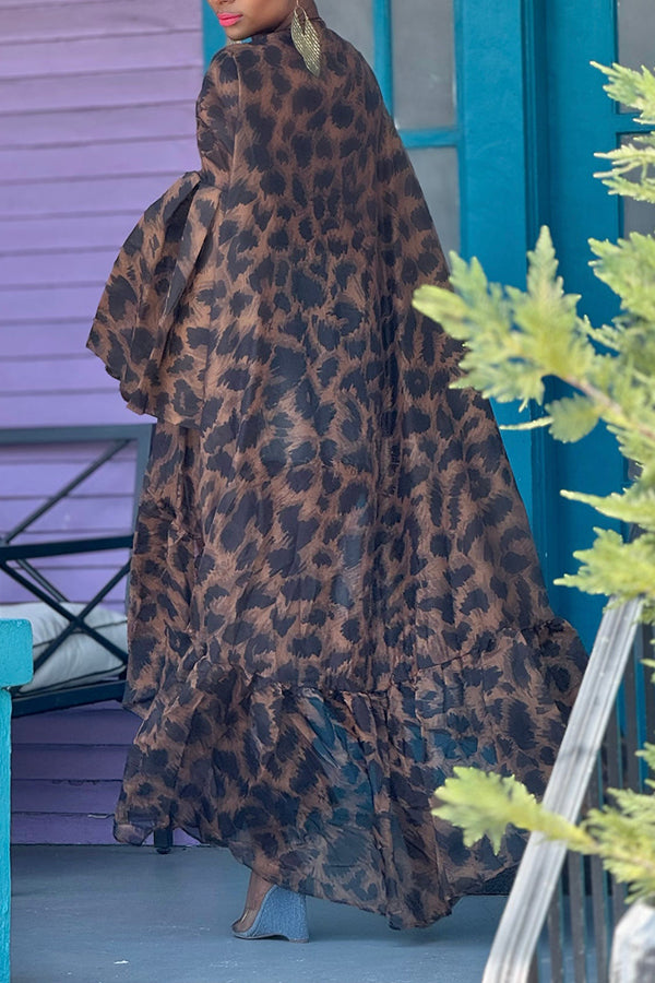 Stylish Leopard Print High-low Hem Kimono