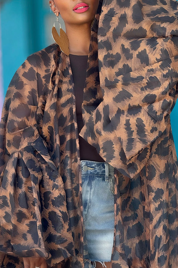 Stylish Leopard Print High-low Hem Kimono