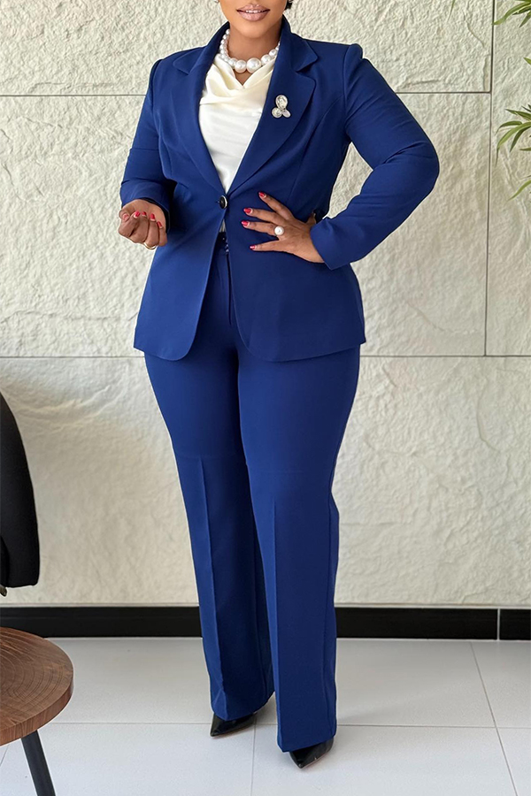 Classic Lapel Collar Solid Blazer & Pants Set