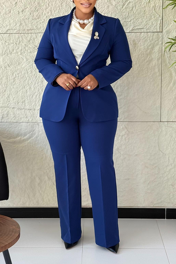 Classic Lapel Collar Solid Blazer & Pants Set