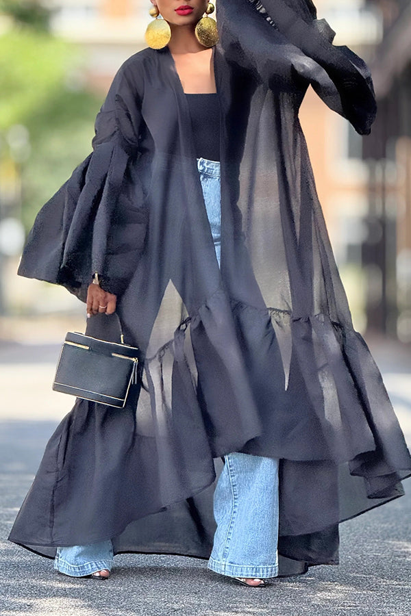 Stylish Ballon Sleeve High-low Hem Top