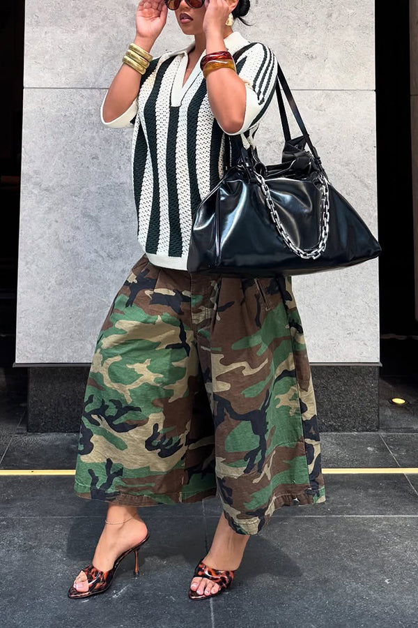 Stylish Camo Print Wide Leg Pants