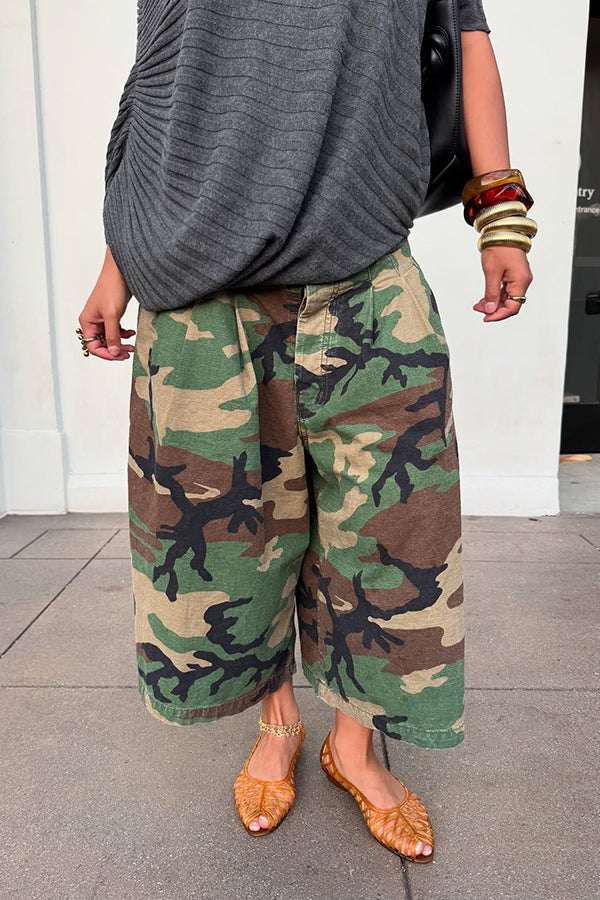 Stylish Camo Print Wide Leg Pants
