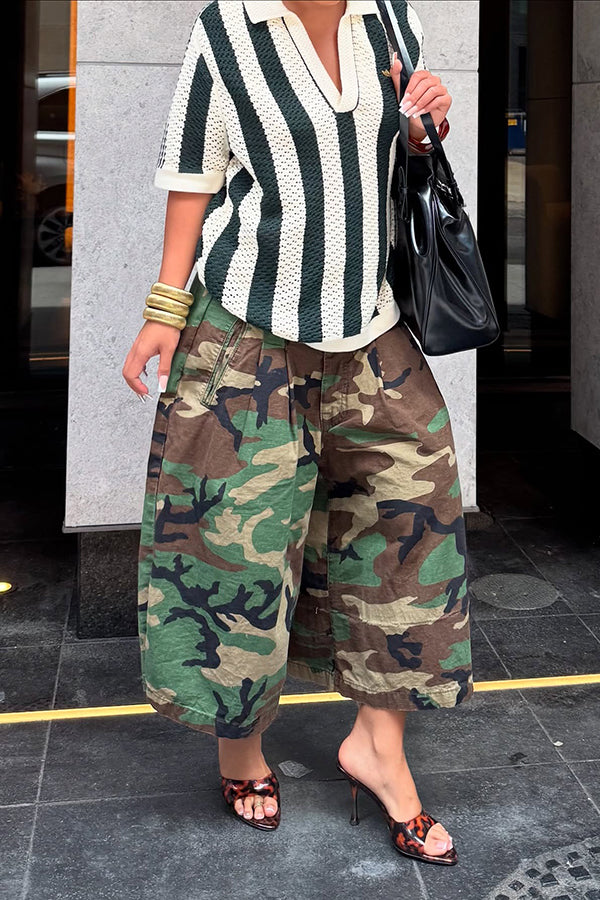 Stylish Camo Print Wide Leg Pants