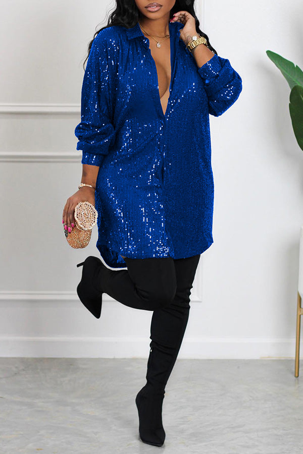 Sequin Button Up Shirt Dress