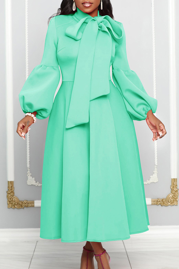 Elegant Bow Lantern Sleeve A-line Dress