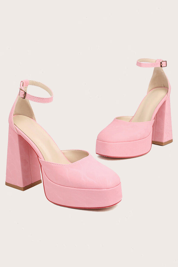 Stylish Versatile Round Toe Chunky High heels