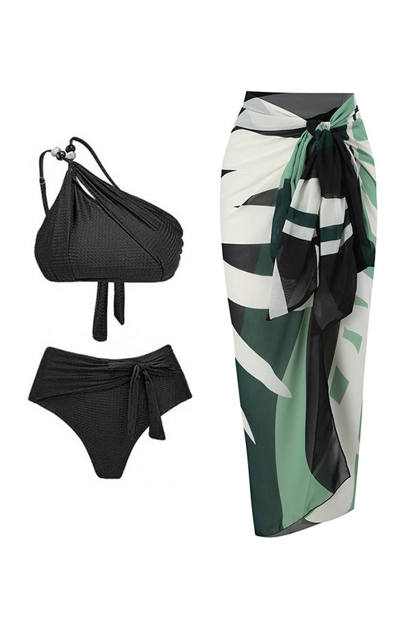 One Shoulder Top & Knot Skirt Three-piece Set