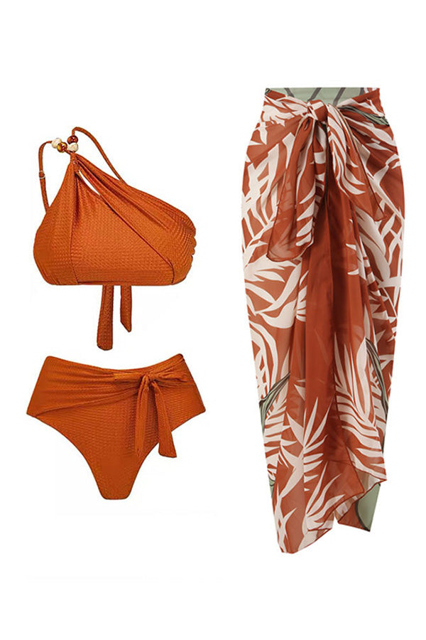 One Shoulder Top & Knot Skirt Three-piece Set