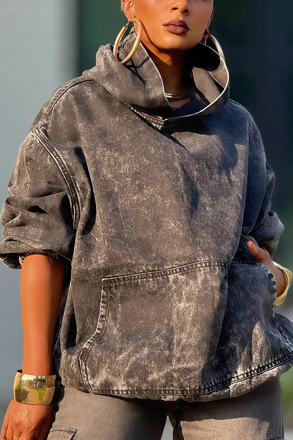 Stylish Washed Distressed Hooded Sweatshirt