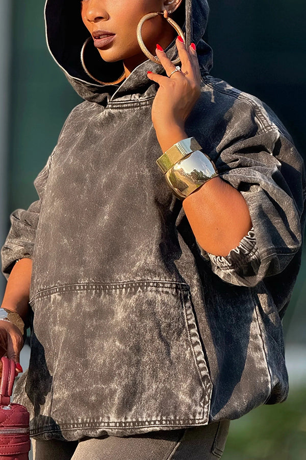 Stylish Washed Distressed Hooded Sweatshirt