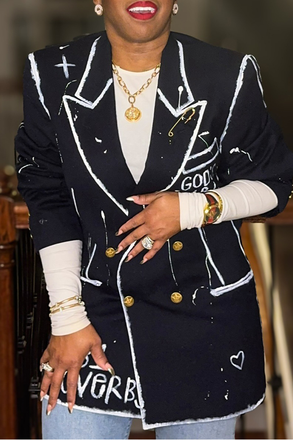 Stylish Graffiti Peak Collar Blazer
