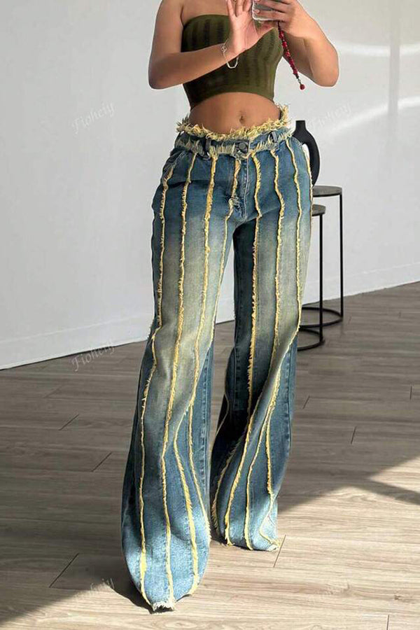 Fashion Raw Trim Straight Leg Pants