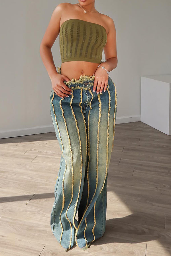 Fashion Raw Trim Straight Leg Pants