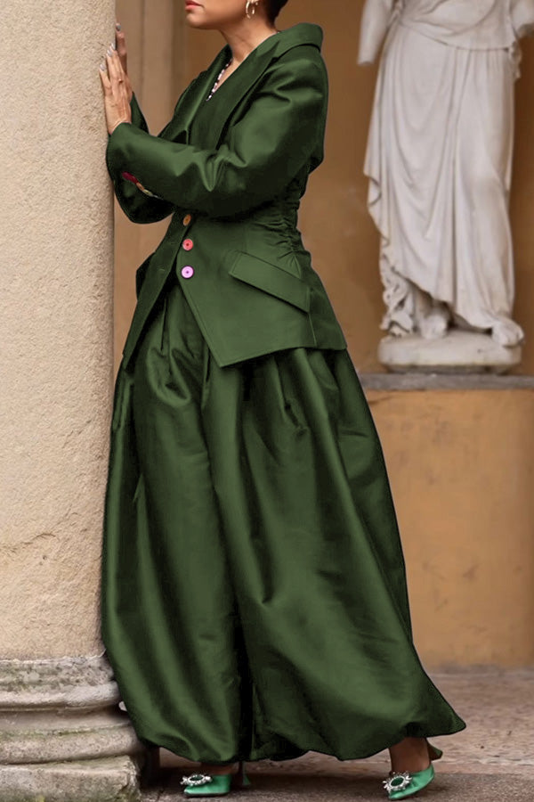 Retro Colourful Lapel Collar Blazer & Pants Set