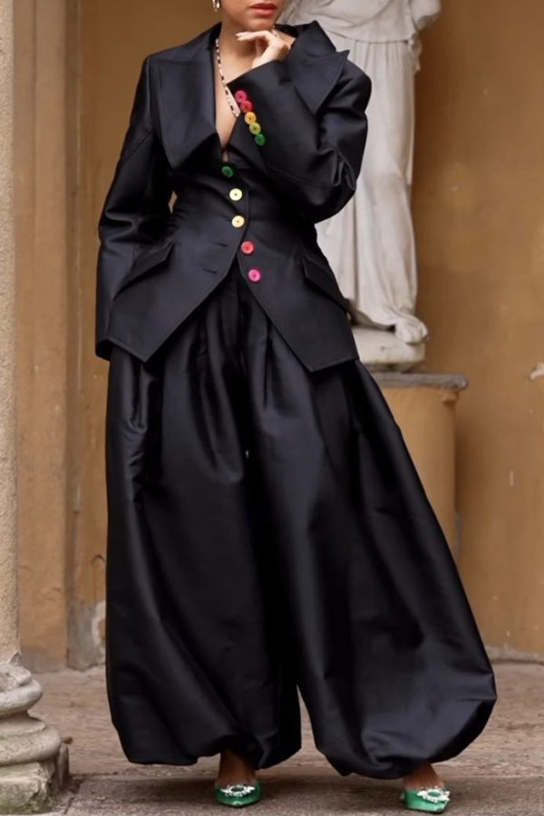 Retro Colourful Lapel Collar Blazer & Pants Set