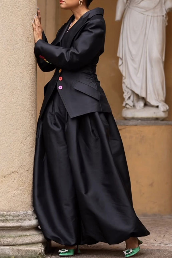 Retro Colourful Lapel Collar Blazer & Pants Set