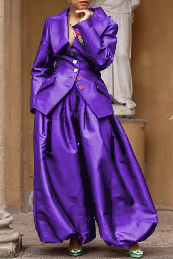 Retro Colourful Lapel Collar Blazer & Pants Set