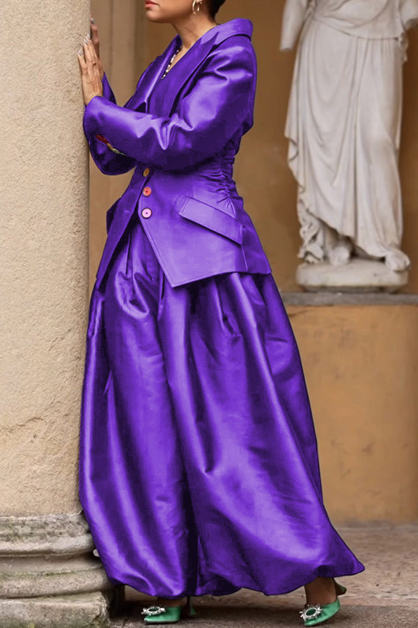 Retro Colourful Lapel Collar Blazer & Pants Set