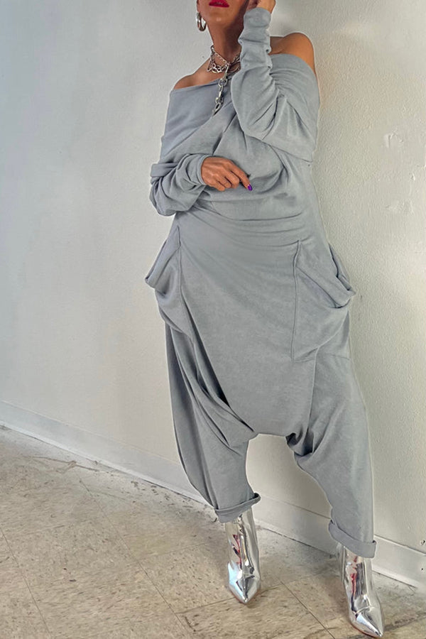 Casual Draped Off Shoulder Jumpsuit